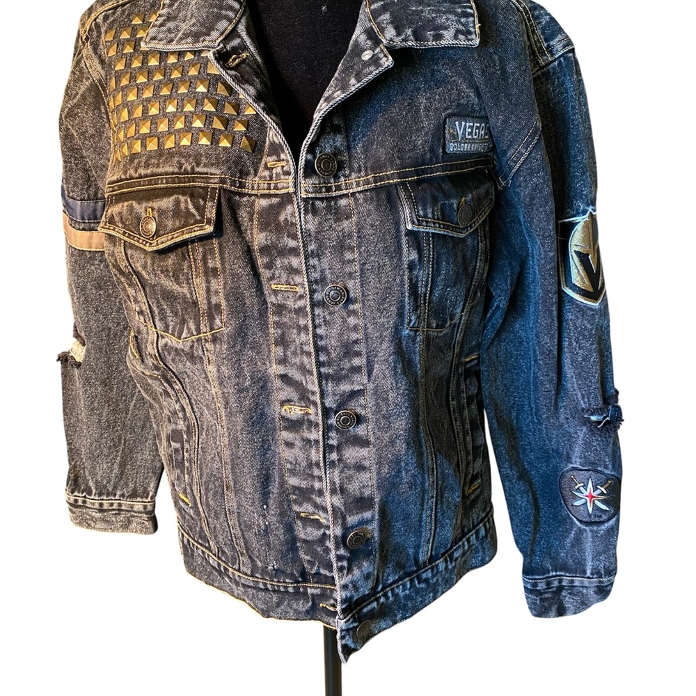 NHL Black Washed Denim Jacket with Gold Studs